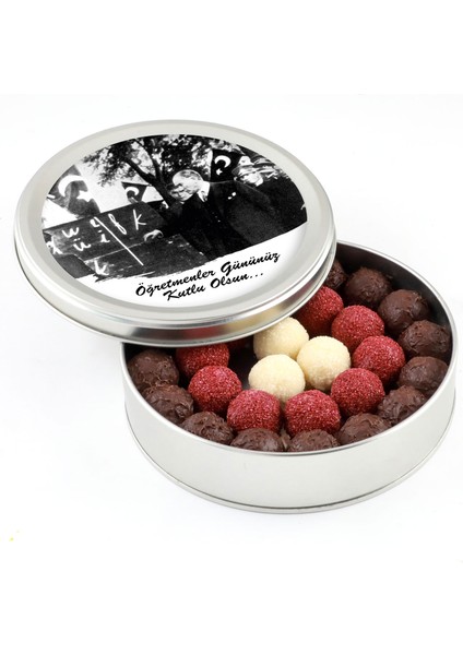 Öğretmenler Günü Hediyesi Karışık Special Truffle Çikolata (Yuvarlak Metal Kutu)