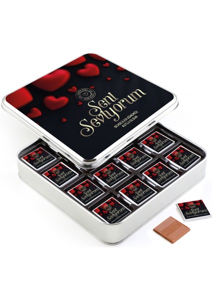 Sevgililer Günü Hediyesi 32 Adet Madlen Çikolata Metal Kutu - Siyah