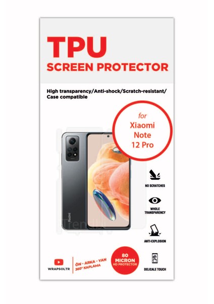Xiaomi Redmi Note 12 Pro Full 360 Derece Koruyucu Kaplama Ön-Arka-Yan Tam Kaplayan Hd Film fiyatları