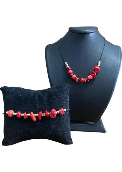 Doğal Taşlı Kolye Bileklik Seti - Ameist, Florit, Mercan, Pembe Kuars, Havlit, Unakit