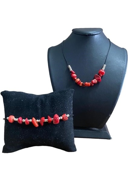 Doğal Taşlı Kolye Bileklik Seti - Ameist, Florit, Mercan, Pembe Kuars, Havlit, Unakit