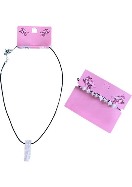 Doğal Taşlı Kolye Bileklik Seti - Ameist, Florit, Mercan, Pembe Kuars, Havlit, Unakit