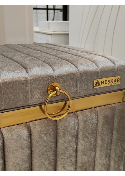 3 Parça Kare Gri Renk Altın Şeritli Modern Kadife Banyo Kirli Çamaşır Sepeti modelleri