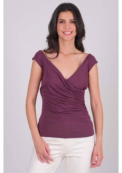 Aguinaldo Yanı Büzgülü Aykol Bluz BORDO