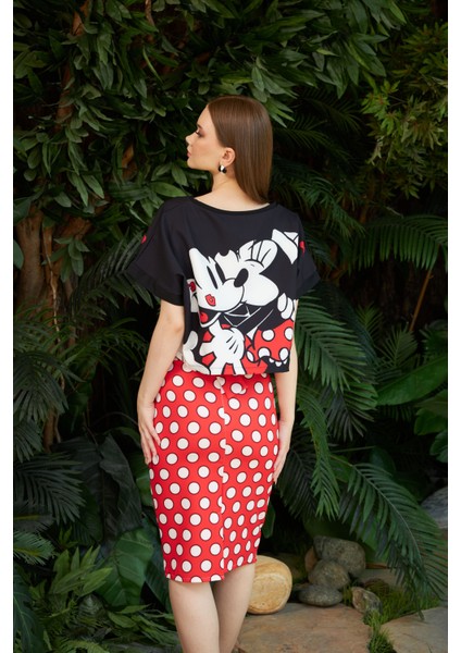 Marina Boutique Mickey Fiyonk Detaylı Crop Etek Takım