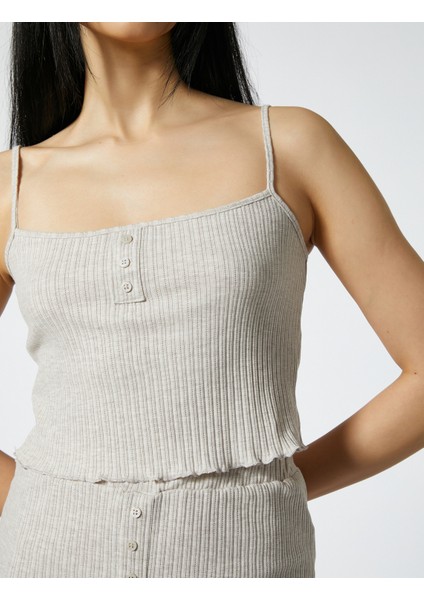 Askılı Pijama Üstü Crop Düğmeli Fitilli