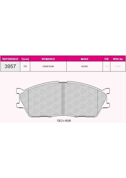 On Fren Balatası Rıo 00 05 1.3/1.5 Beser 3957 Oem