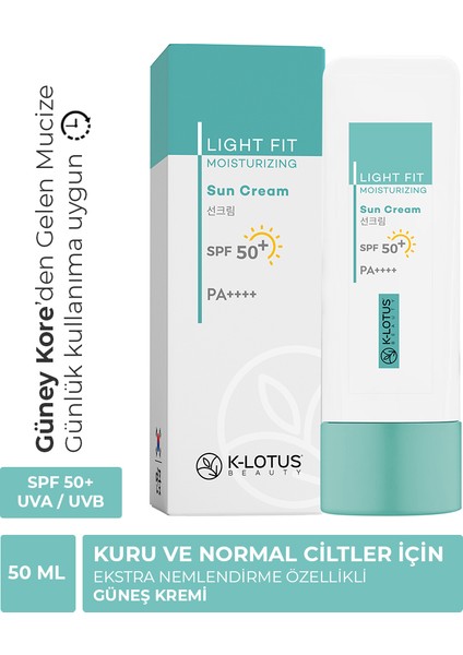 K-Lotus Beauty K-Lotus Light Fit Yüz ve Vücut Spf 50+ Nemlendirici Güneş Kremi 50ML (Kuru ve Normal Ciltler İçin)