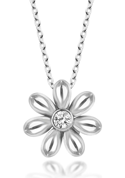 Swarovski Zirconia Papatya Kolye | Swarovski Taşlı 925 Ayar Gerçek Gümüş Papatya Kolye