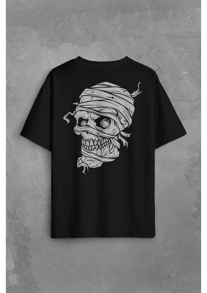 Skull Korsan Kuru Kafa Rock Zafer Işareti Metallica Sırt Ön Baskılı Oversize Tişört Unisex T-Shirt
