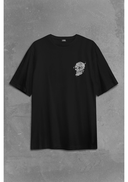 Skull Korsan Kuru Kafa Rock Zafer Işareti Metallica Sırt Ön Baskılı Oversize Tişört Unisex T-Shirt