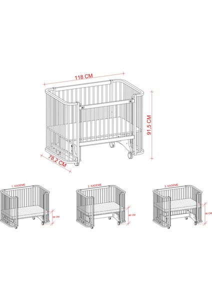 Meltem Smart Bambino Sallanır Ahşap Anne Yanı Beşik 70x110 cm (naturel-ekru)