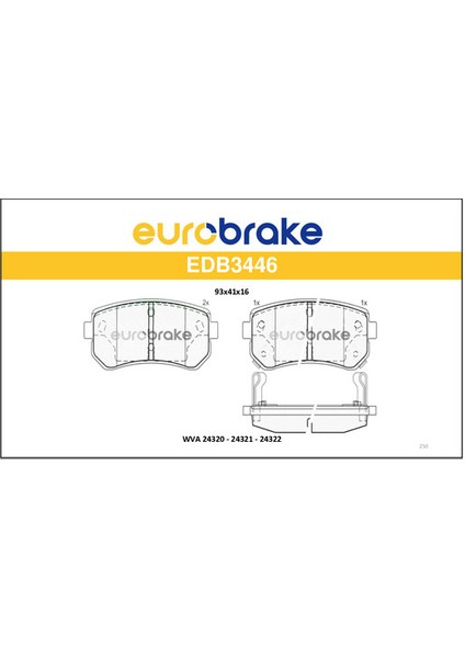 Fren Balatası Arka Accent 05-10 I20 IX20 I30 Cw IX35 Tucson 2008 - Eurobrake EDB3446 Oem - 583021GA00|583021HA10|583021JA30|583022SA70|58302D7A00|583021HA00|583021GA00|583021HA10|583021JA30|5