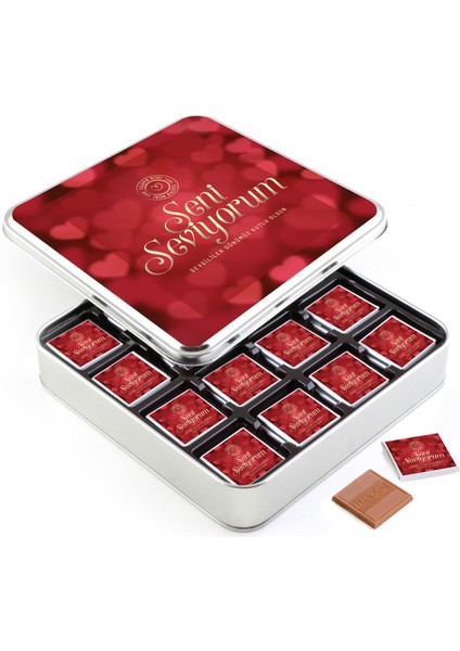 Sevgililer Günü Hediyesi 32 Adet Madlen Çikolata Metal Kutu - Kırmızı