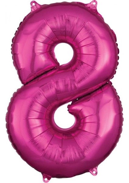 8 Rakam Koyu Pembe Folyo Balon 80 cm
