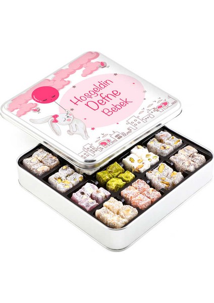 Kız Bebek Hediyesi Karışık Çifte Kavrulmuş Lokum (Metal Kutu)