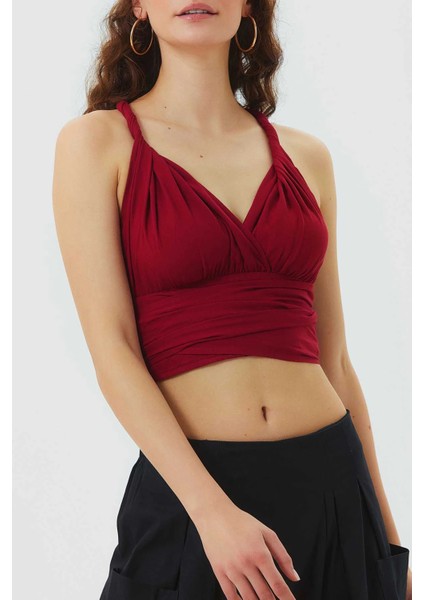 Bağlamalı Sırt Detaylı Şık Crop Bluz indirimleri