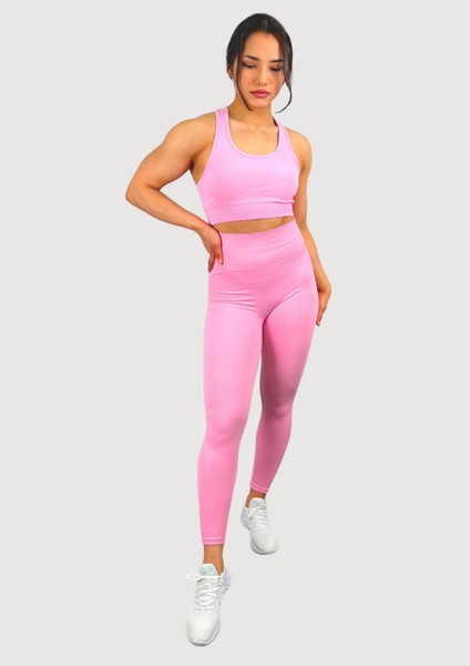 Dikişsiz Toparlayıcı Yüksek Bel Esnek Kadın Pembe Spor Tayt – Lilium Serisi HBKTYTLLM1001