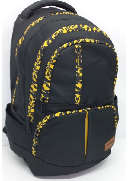 Rowan Siyah Unisex Özel Desenlı Fermuar Okul Sırt ve Spor Çantası