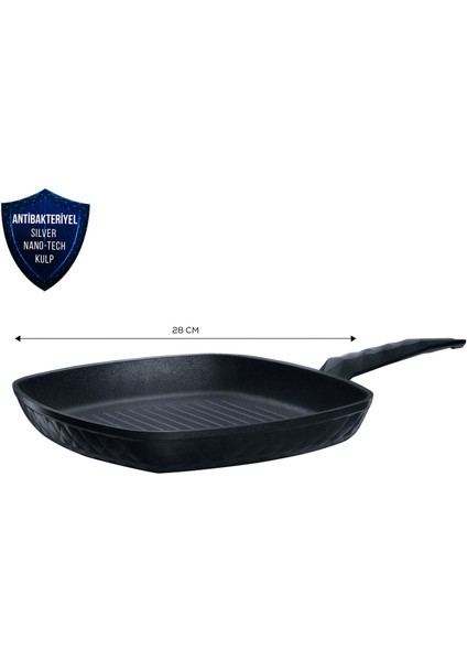 BioDiamond Antibakteriyel Kulp İndüksiyon Tabanlı Grill Tava 28 cm 2,5 Lt