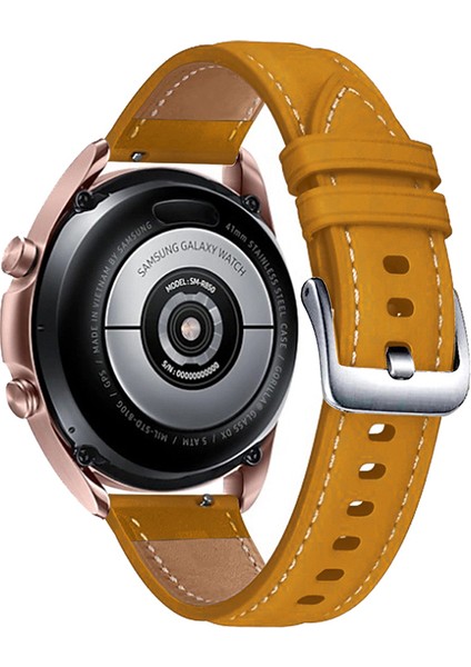 Samsung Galaxy Watch 3 41MM / Huawei Saat Gt 2 42MM Deri Saat Kayış 20MM Gümüş Tokalı - Sarı (Yurt Dışından)