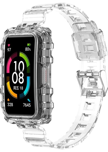 Huawei Band 7 / Band 6 / Honor Band 6 Şeffaf Tpu Saat Kılıflı Saat Strap Wrist Band - Şeffaf (Yurt Dışından)