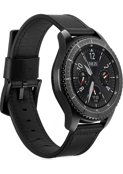 Samsung Gear S3 Classic/s3 Frontier Deri Saati Band 22MM - Siyah (Yurt Dışından)