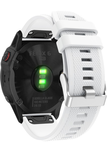 Garmin Fenix ​​7x/6x Safir Gps/6x Pro/6x Gps/5x Gps/5x Artı Silikon Spor Saat Band Gümüş Toka ile Ayarlanabilir Saat Kayışı - Beyaz (Yurt Dışından)