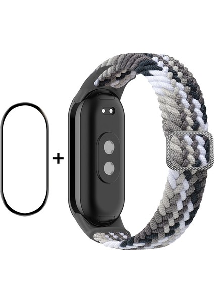 Xiaomi Smart Band 8 Elastik Saat Bandı Naylon Örgülü Bilek Kayışı Pmma Ekran Koruyucu - Parlak Siyah (Yurt Dışından)