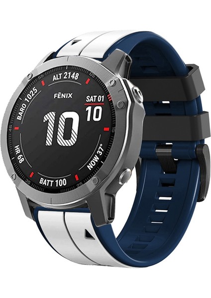 Garmin Tactix 7 Pro / Fenix ​​7x / Fenix ​​6x Pro Silikon Bilek Kayışı Yedek Çift Renkli Akıl Watch Band 26MM - Beyaz / Mavi (Yurt Dışından) modelleri
