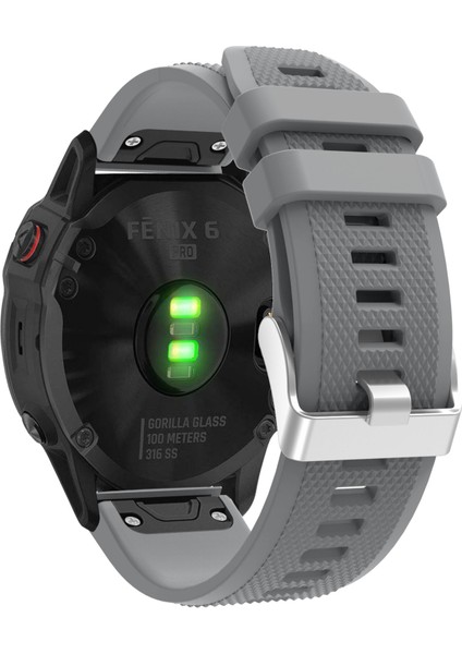 Garmin Fenix ​​7x/6x Safir Gps/6x Pro/6x Gps/5x Gps/5x Artı Silikon Spor Saat Band Gümüş Toka ile Ayarlanabilir Saat Kayışı - Gri (Yurt Dışından)