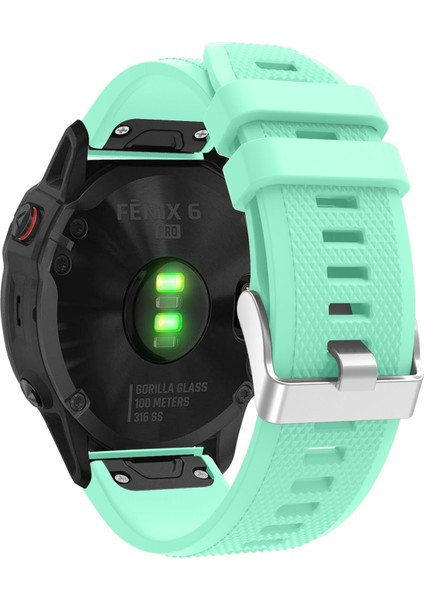 Garmin Fenix ​​7x/6x Safir Gps/6x Pro/6x Gps/5x Gps/5x Artı Silikon Spor Saat Band Gümüş Toka ile Ayarlanabilir Saat Kayışı - Cyan (Yurt Dışından)