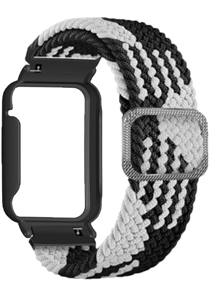 Xiaomi Mi Band 7 Pro Için Naylon Örgülü Elastik Saat Bandı Saat Kılıflı Yedek Bilek Kayışı - Siyah Beyaz / Siyah (Yurt Dışından)