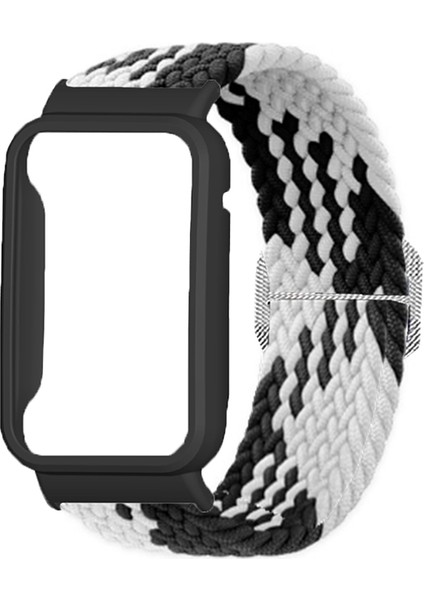 Xiaomi Mi Band 7 Pro Için Naylon Örgülü Elastik Saat Bandı Saat Kılıflı Yedek Bilek Kayışı - Siyah Beyaz / Siyah (Yurt Dışından) fiyatları