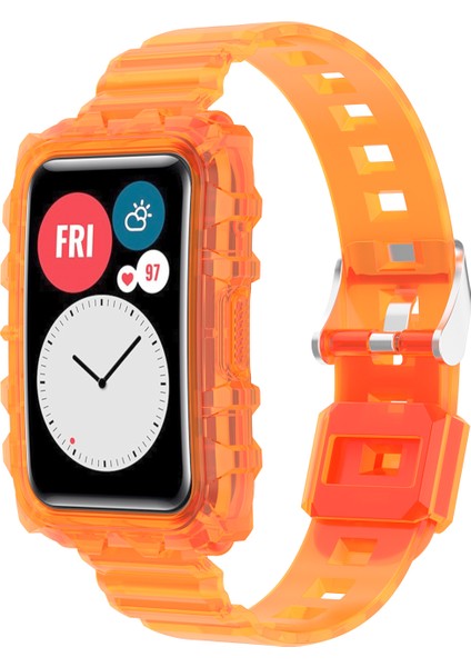 Huawei Watch Fit / Fit 2 / Fit Yeni Tek Boyut - Turuncu Için Şeffaf Tpu Entegre Akıllı Watchme Bandı Bilek Kayışı Çerçevesi (Yurt Dışından)