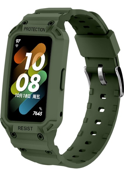 Honor Band 6/huawei Band 6/7 Yedek Tpu Watch Band Ayarlanabilir Bilek Kayışı + Saat Kılıfı - Asker Yeşili Için (Yurt Dışından)