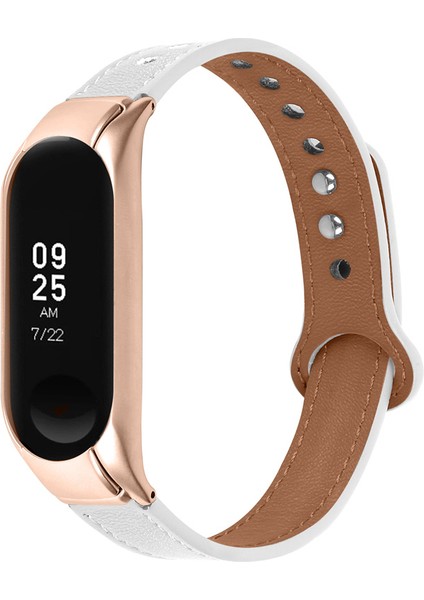 Xiaomi Mi Band 5/6 Akıllı Saat Üst Kat Üst Katlı Inek Kılıf Strap Yedek Bilek Bandı Çift Perçin Gül Altın Watchme Kılıfı - Beyaz (Yurt Dışından)