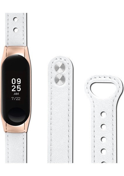 Xiaomi Mi Band 5/6 Akıllı Saat Üst Kat Üst Katlı Inek Kılıf Strap Yedek Bilek Bandı Çift Perçin Gül Altın Watchme Kılıfı - Beyaz (Yurt Dışından)