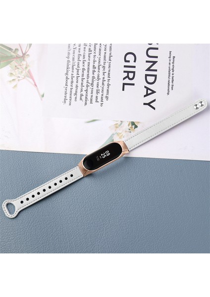 Xiaomi Mi Band 5/6 Akıllı Saat Üst Kat Üst Katlı Inek Kılıf Strap Yedek Bilek Bandı Çift Perçin Gül Altın Watchme Kılıfı - Beyaz (Yurt Dışından)