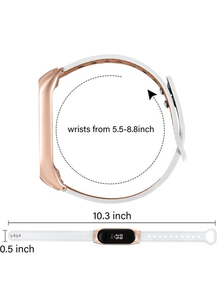 Xiaomi Mi Band 5/6 Akıllı Saat Üst Kat Üst Katlı Inek Kılıf Strap Yedek Bilek Bandı Çift Perçin Gül Altın Watchme Kılıfı - Beyaz (Yurt Dışından)