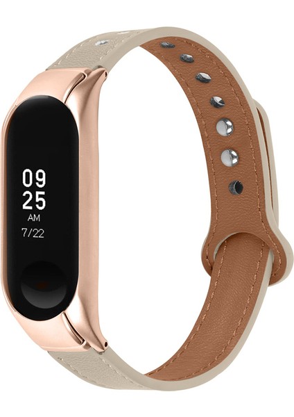 Xiaomi Mi Band 5/6 Akıllı Saat Üst Kat Üst Kat Inek Kılıf Strap Yedek Bilek Bandı Çift Perçin Gül Altın Watchme Kılıfı - Fildişi Beyaz (Yurt Dışından)