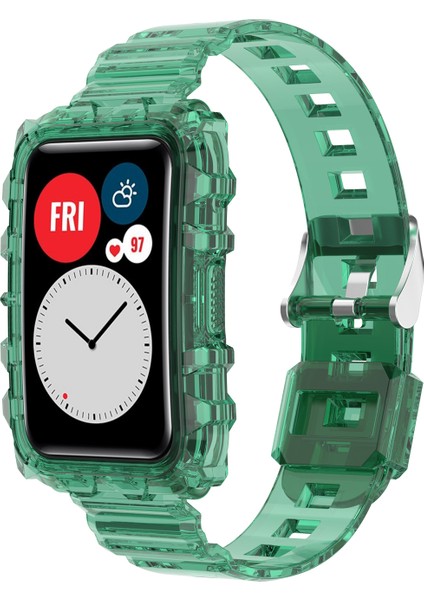 Huawei Watch Fit / Fit 2 / Fit Yeni Tek Boyut - Yeşil Için Şeffaf Tpu Entegre Akıllı Watchme Bandı Bilek Kayışı Çerçevesi (Yurt Dışından)