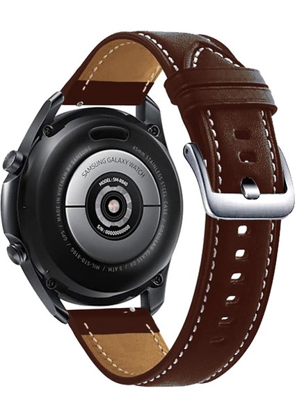 Samsung Galaxy Watch 3 41MM / Huawei Saat Gt 2 42MM Deri Watchme Strap 20MM Gümüş Tokalı Bilek Bandı - Kahve (Yurt Dışından)