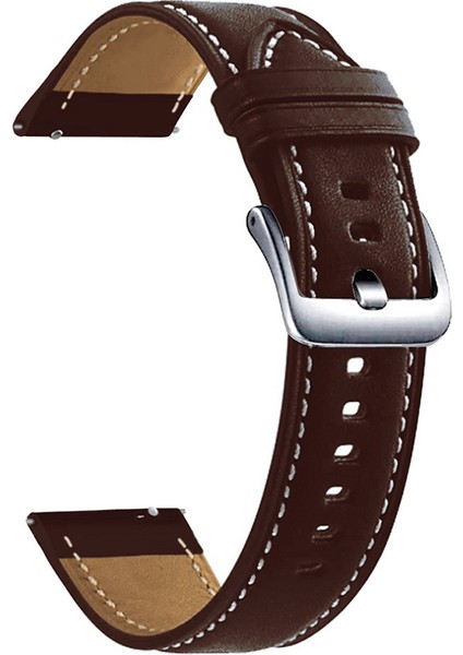Samsung Galaxy Watch 3 41MM / Huawei Saat Gt 2 42MM Deri Watchme Strap 20MM Gümüş Tokalı Bilek Bandı - Kahve (Yurt Dışından) fiyatları