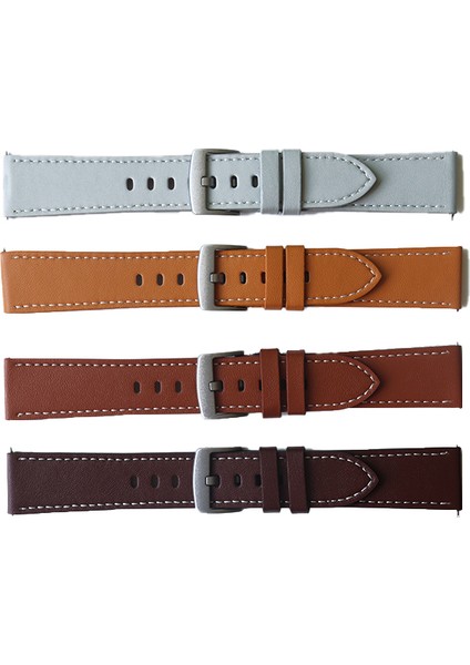 Samsung Galaxy Watch 3 41MM / Huawei Saat Gt 2 42MM Deri Watchme Strap 20MM Gümüş Tokalı Bilek Bandı - Kahve (Yurt Dışından) modelleri