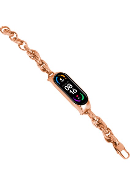 Xiaomi Mi Band 3/4 Akıllı Saat Band Kovboy Zinciri Metal Bilezik Out Dalga Bilek Kayışı - Gül Altın (Yurt Dışından)