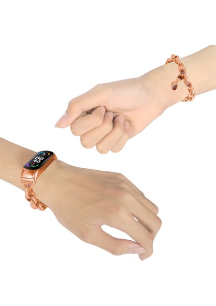 Xiaomi Mi Band 3/4 Akıllı Saat Band Kovboy Zinciri Metal Bilezik Out Dalga Bilek Kayışı - Gül Altın (Yurt Dışından) fiyatları
