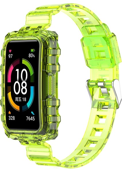 Huawei Band 7/band 6/honor Band 6 Şeffaf Tpu Saat Kılıflı Saat Strap Bilek Bandı - Şeffaf Sarı (Yurt Dışından)