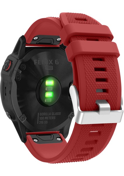 Garmin Fenix ​​7x/6x Safir Gps/6x Pro/6x Gps/5x Gps/5x Artı Silikon Spor Saat Band Gümüş Tokalı Ayarlanabilir Saat Kayışı - Kırmızı (Yurt Dışından)