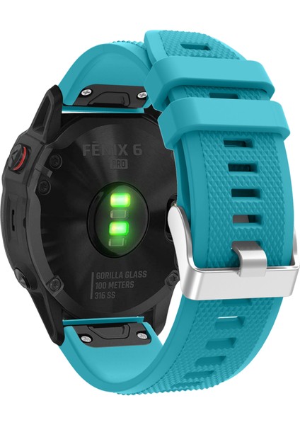 Garmin Fenix ​​7x/6x Safir Gps/6x Pro/6x Gps/5x Gps/5x Artı Silikon Spor Saat Band Gümüş Toka ile Ayarlanabilir Saat Kayışı - Gökyüze Mavi (Yurt Dışından)